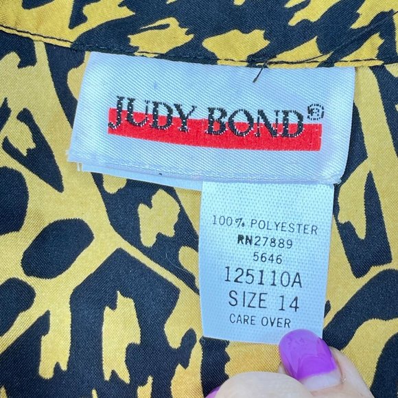 NWOT Vintage JUDY BOND Womens 14 Animal Print Smocked Waist Button V-Neck Blouse - Picture 6 of 9
